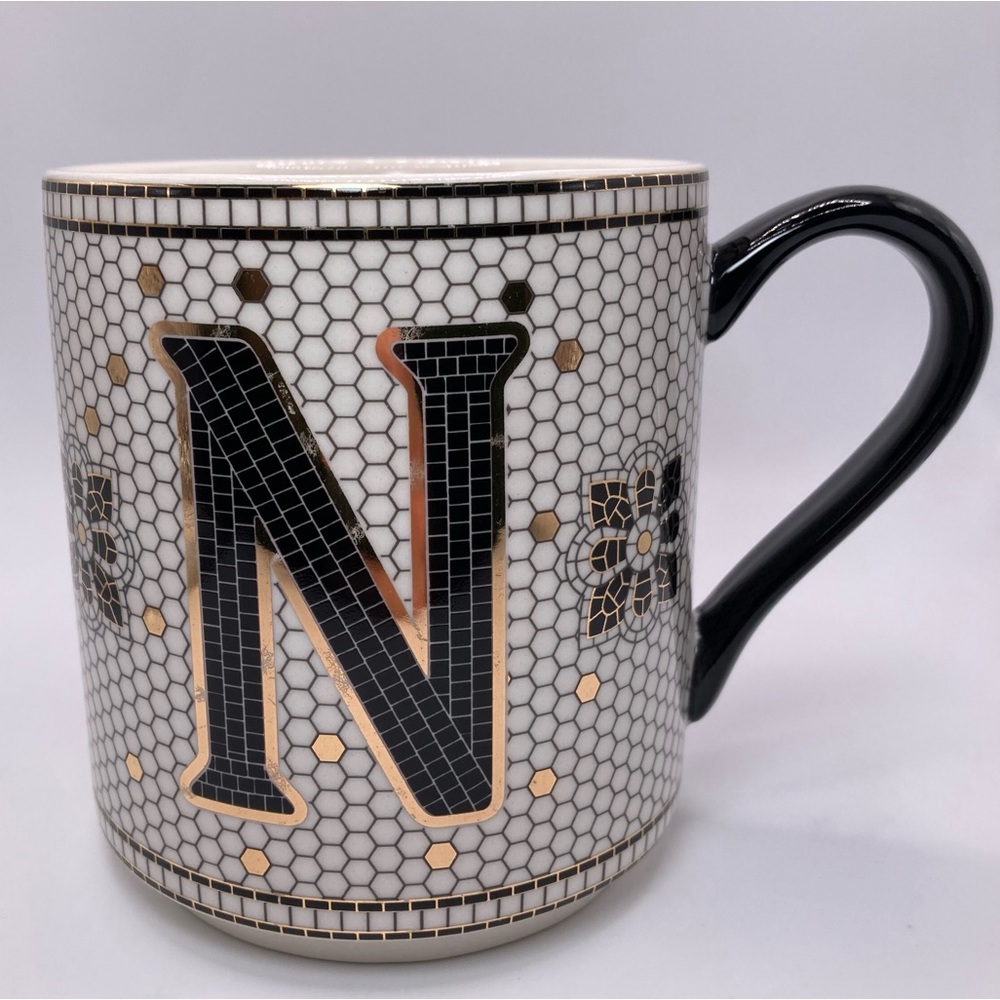 Anthropologie Bistro Tile Margot Monogram Mug featuring the letter "N"